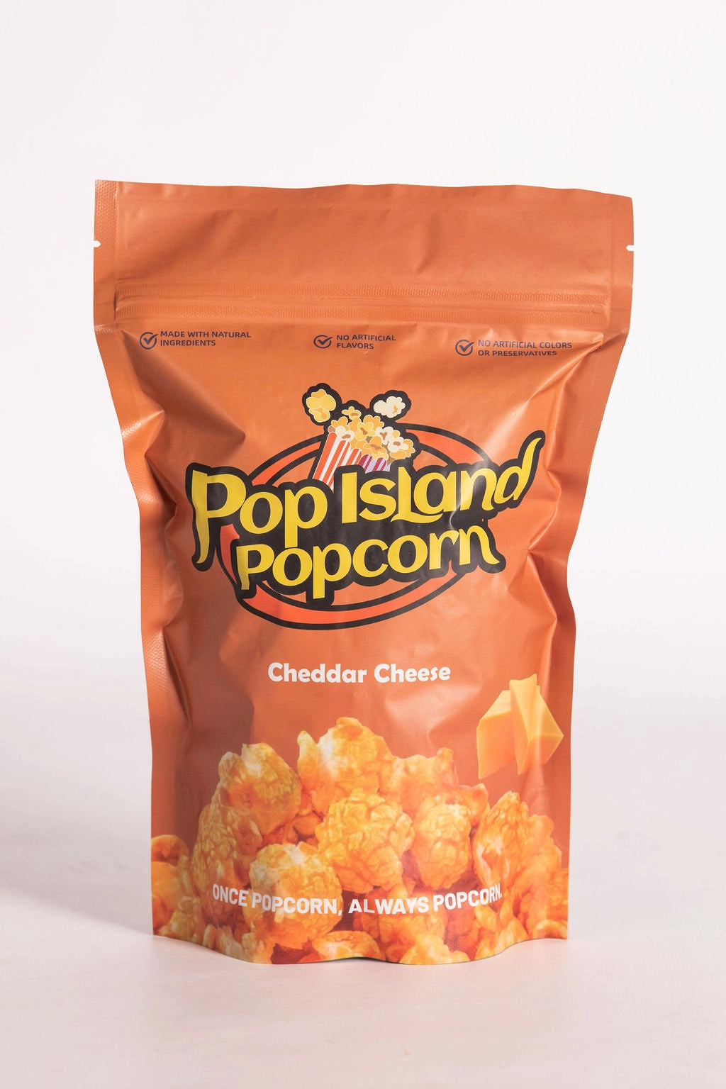 Pop Island Popcorn Austin. Cheddar Cheese